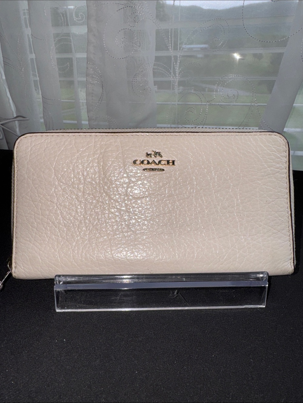 Coach Pebbled Leather Zip Wallet in Taupe